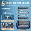 Mens Electric Razors for Shaving Face 5 Blades Foil for Coarse Hair with 2 Speeds Cordless Portable Shaver Wet/Dry,Rechargeable Shaving Machines for Travel