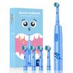 Blue Rechargeable Electric Toothbrush Rotating Round Head Soft Bristles Includes 4 Brush Heads