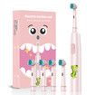 Pink Rechargeable Electric Toothbrush Rotating Round Head Soft Bristles Includes 4 Brush Heads