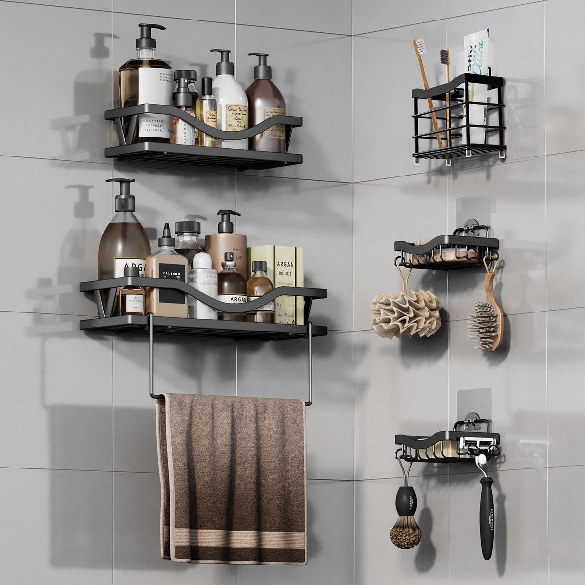 Shower Caddy, 5 Pack Rustproof Stainless Steel Bath Organizers With Large Capacity, No Drilling Shelves for Bathroom Storage & Home Decor