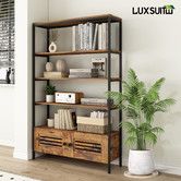 5 Tier Bookshelf Bookcase Vertical Display Shelves Storage Cabinet Plant Stand Unit Flower Rack for Bedroom Office Living Room with 2 Doors