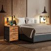 3 Drawer Bedside Table LED Nightstand Bed Side Night Lamp Stand End Cabinet Storage Shelf Rack Bedroom Furniture Metal Wooden with Charging Station