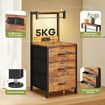 3 Drawer Bedside Table LED Nightstand Bed Side Night Lamp Stand End Cabinet Storage Shelf Rack Bedroom Furniture Metal Wooden with Charging Station