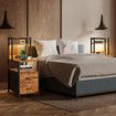 2 Drawer Beside Table LED Nightstand Night Lamp Bed Side Stand End Storage Cabinet Shelves Racks Bedroom Furniture Wooden Metal with Charging Station