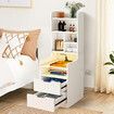 2IN1 Beside Table Bookshelf LED Nightstand 2 Drawer Cabinet Shelving Unit Storage Shelves Compartments Wooden Bedroom Furniture with Charging Station