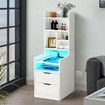 2IN1 Beside Table Bookshelf LED Nightstand 2 Drawer Cabinet Shelving Unit Storage Shelves Compartments Wooden Bedroom Furniture with Charging Station