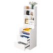 2IN1 Beside Table Bookshelf LED Nightstand 2 Drawer Cabinet Shelving Unit Storage Shelves Compartments Wooden Bedroom Furniture with Charging Station