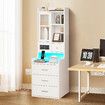 Bedside Table Bookshelf LED Nightstand Lamp Cabinet Shelving Unit Storage Drawers Shelves Compartments Stand Wooden with Charging Station Acrylic Door
