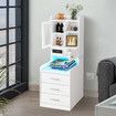 Bedside Table Bookshelf LED Nightstand Lamp Cabinet Shelving Unit Storage Drawers Shelves Compartments Stand Wooden with Charging Station Acrylic Door