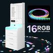 Bedside Table Bookshelf LED Nightstand Lamp Cabinet Shelving Unit Storage Drawers Shelves Compartments Stand Wooden with Charging Station Acrylic Door
