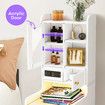 Bedside Table Bookshelf LED Nightstand Lamp Cabinet Shelving Unit Storage Drawers Shelves Compartments Stand Wooden with Charging Station Acrylic Door