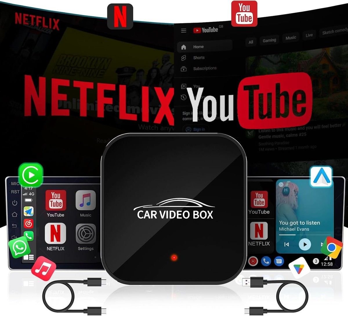 Carplay Wireless Adapter Android Auto Dongle 5GHz WiFi Netflix YouTube Video Box Convert Wired Smart Car Multimedia Stereo
