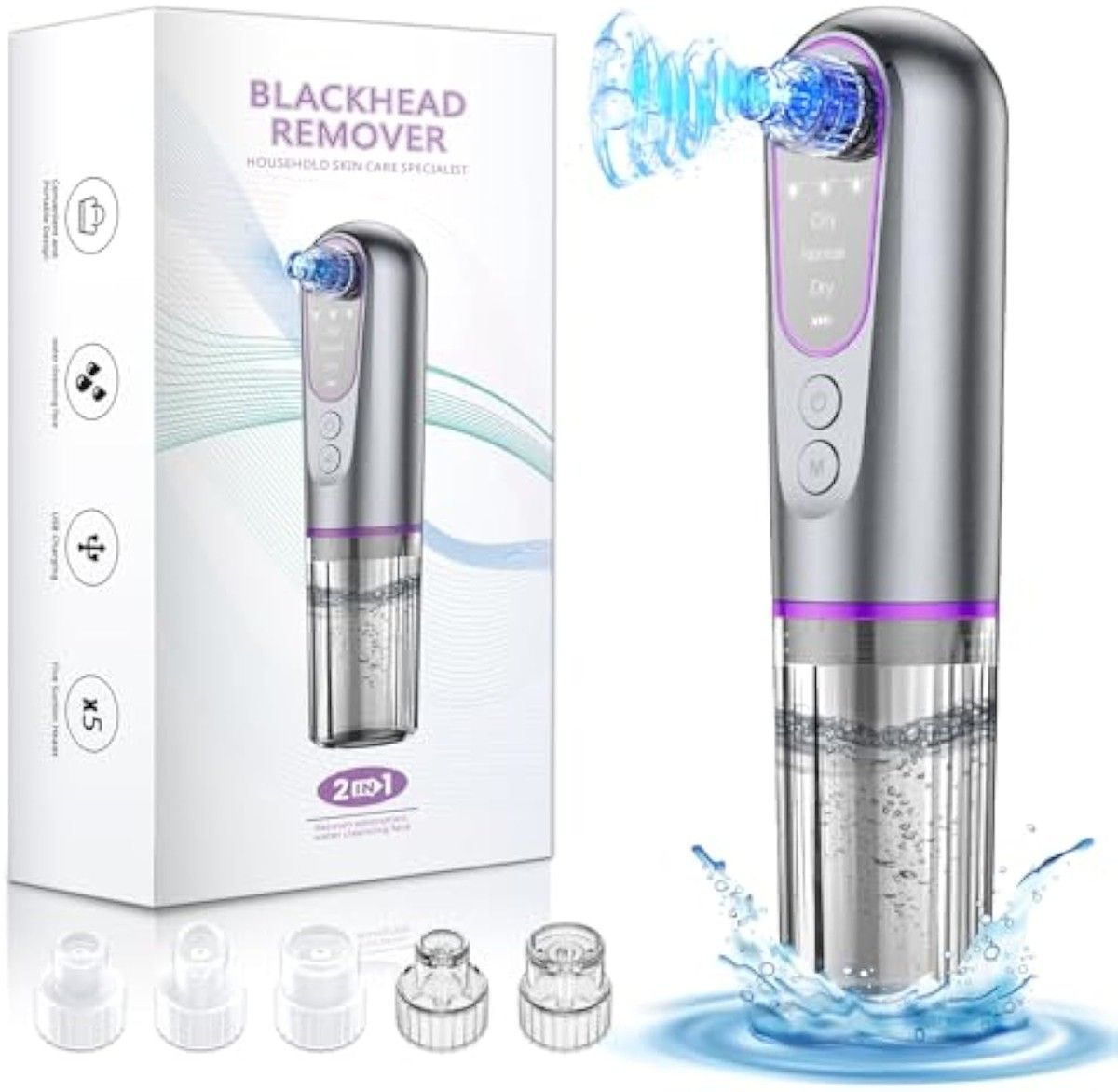 Electric Blackhead Remover,Pore Cleaner,Blackhead Remover,Vacuum Suction Blackhead Pimple Suction Pore Cleaner with 5 Heads