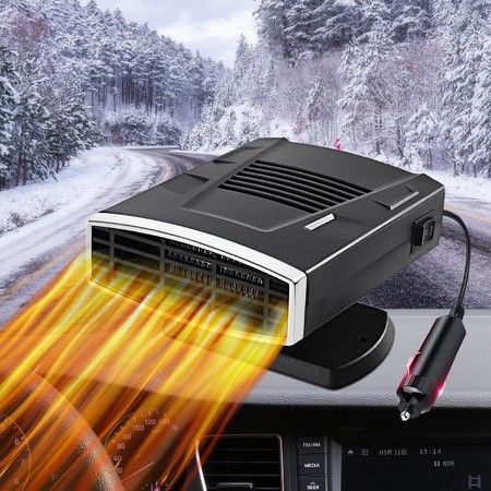 12V Car Heater,2 in 1 Fast Heating Defrost Defogger 360 Degree Rotatable Handheld Car Windscreen Defogger Window Defroster (Black Silver)