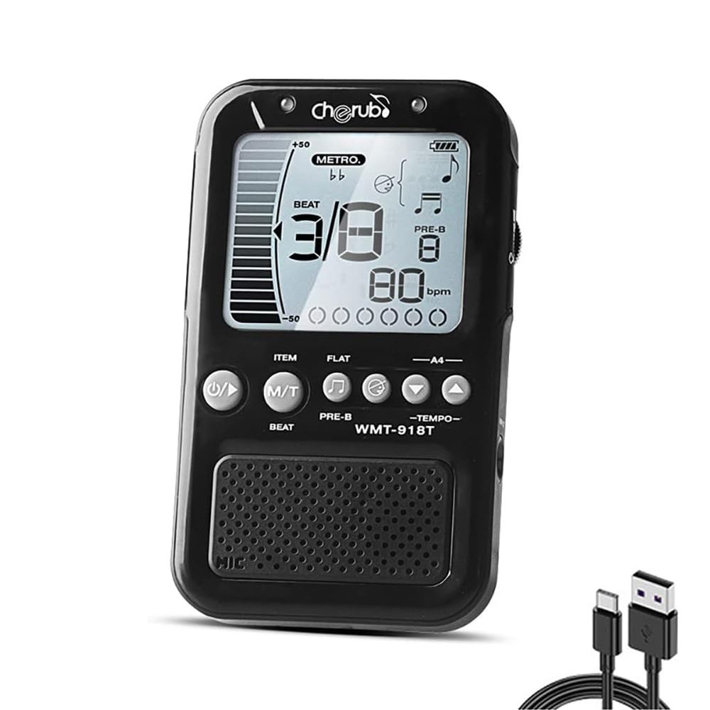 Universal Digital Metronome with USB Cable Volume Adjustable with Headphone Jack for Piano, Guitar, Flute, Violin, Drum and all other instruments, Black