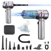 Handheld Cordless Car Vacuum Cleaner with Brushless Motor,Strong Suction Vacuum & Compressed Air Dusters with LED Light,Type C Portfor Home Car Pet
