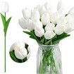 20pcs White Flowers Artificial Tulip Silk Fake Flowers for Mother's Day Easter Valentine’s Day Gifts in Bulk Home Kitchen Wedding Decoration