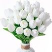 20pcs White Flowers Artificial Tulip Silk Fake Flowers for Mother's Day Easter Valentine’s Day Gifts in Bulk Home Kitchen Wedding Decoration