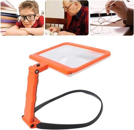 5X Magnifying Glass with Light,Neck Hanging Magnifying Glasses Reading,Rectangle Reading Illuminated Magnifier With 48 LED(Orange)