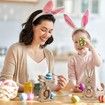 2Pcs Easter Decorations for the Home Farmhouse Rustic Wooden Bunny with Egg Easter Tiered Tray Decor Happy Spring Decoration