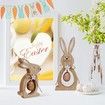 2Pcs Easter Decorations for the Home Farmhouse Rustic Wooden Bunny with Egg Easter Tiered Tray Decor Happy Spring Decoration