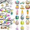 36Pcs Easter Decorations, with Lights, Easter Tree Decoration Easter Wooden Hanging Decorations