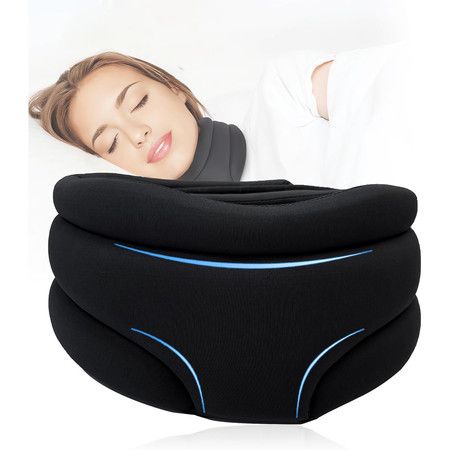 Adjustable Neck Brace for Sleeping, Soft Foam Neck Brace Universal Cervical Collar, Wrap and Stabilize, Neck Support Brace for Women and Men (Black)