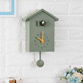 Cuckoo Wall Clock,Cuckoo Bird Voices Call, Design Clock Pendulum, Bird House, Wall Art Home Living Room Kitchen Office Decoration (Green)
