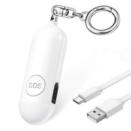 Personal Safety Alarm Keychain, 130dB High-Pitched Emergency Personal Alarm with LED Strobe Light Safety Siren Whistle for Women Elderly Kids (White)