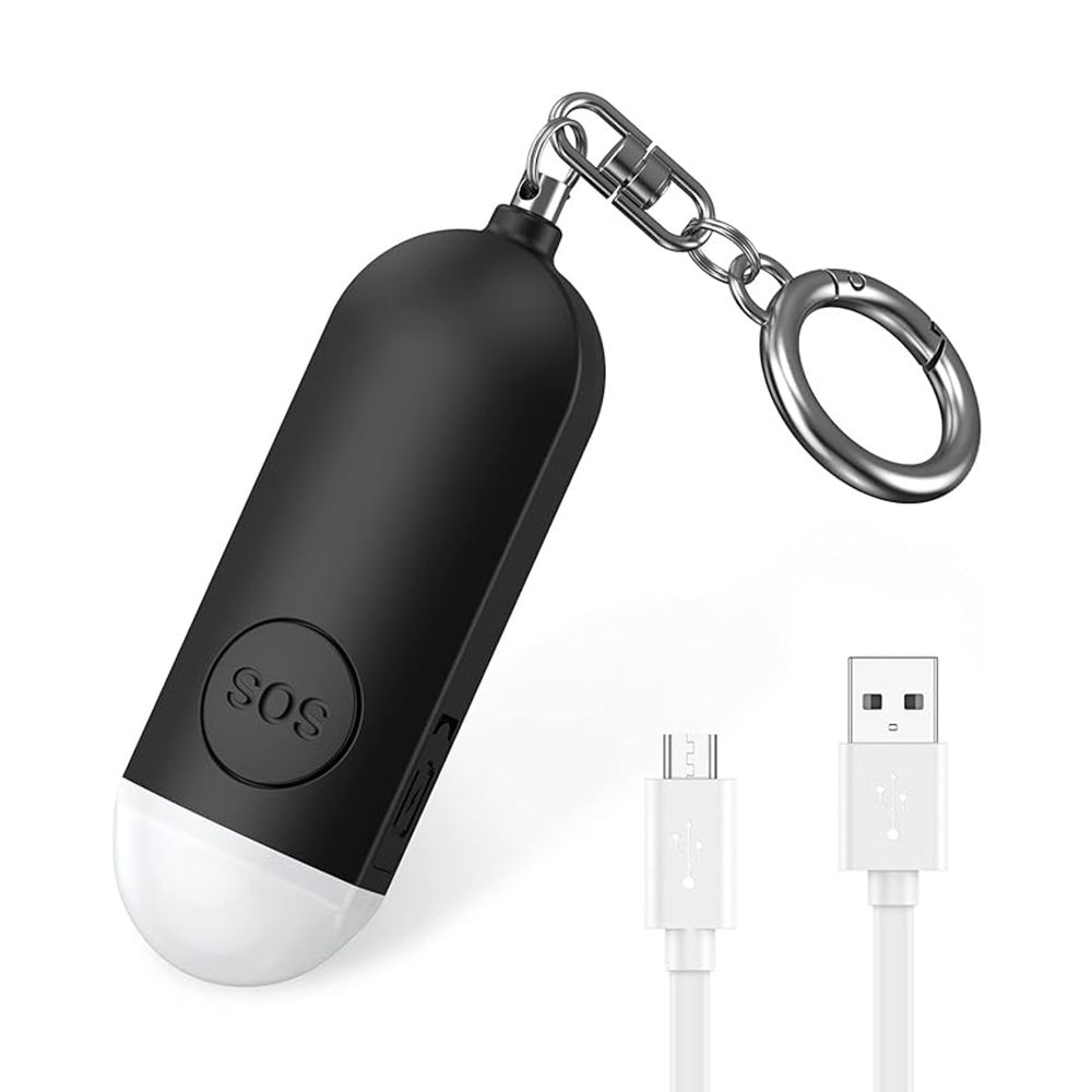 Personal Safety Alarm Keychain, 130dB High-Pitched Emergency Personal Alarm with LED Strobe Light Safety Siren Whistle for Women Elderly Kids (Black)