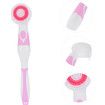 Electric Body Brush Back Brush with 4 Replacement Heads, Battery Operated, Long Handle Silicone Body Scrubber for Men Women Massage Exfoliating (Pink)