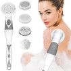 Electric Body Brush Back Brush with 4 Replacement Heads, Battery Operated, Long Handle Silicone Body Scrubber for Men Women Massage Exfoliating (Gray)