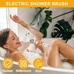 Electric Body Brush Back Brush with 4 Replacement Heads, Battery Operated, Long Handle Silicone Body Scrubber for Men Women Massage Exfoliating (Gray)