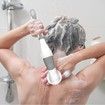 Electric Body Brush Back Brush with 4 Replacement Heads, Battery Operated, Long Handle Silicone Body Scrubber for Men Women Massage Exfoliating (Gray)
