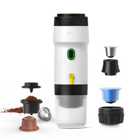 Portable Rechargeable Electric Espresso Machine Car Coffee Maker Self-Heating,Cold & Hot Dual Extraction for Travel,Camping -White