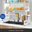 Dish Drying Rack Holder Drain Caddy Kitchen Drainer Cutlery Plate Cup Utensil Storage Over The Sink Organiser Enclosed With Hook Door 95cm