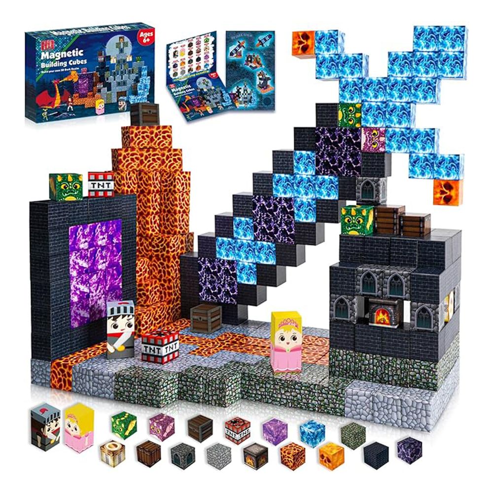 Magnetic Blocks 100 PCS Construction Cube Toys Dark Castle Sword Domain STEM Montessori Sensory Boys Girls
