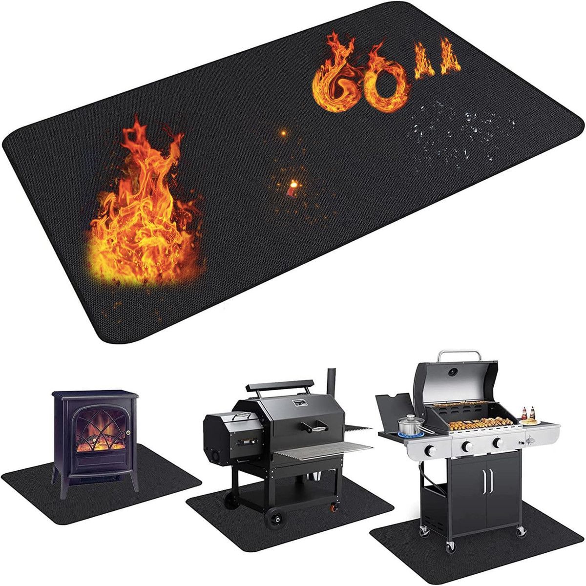 Under Grill Mat for Outdoor Grill,Double-Sided Fireproof Grill Pad,Indoor Fireplace/Fire Pit Mat,Oil-Proof Waterproof BBQ Protector(165*91cm)