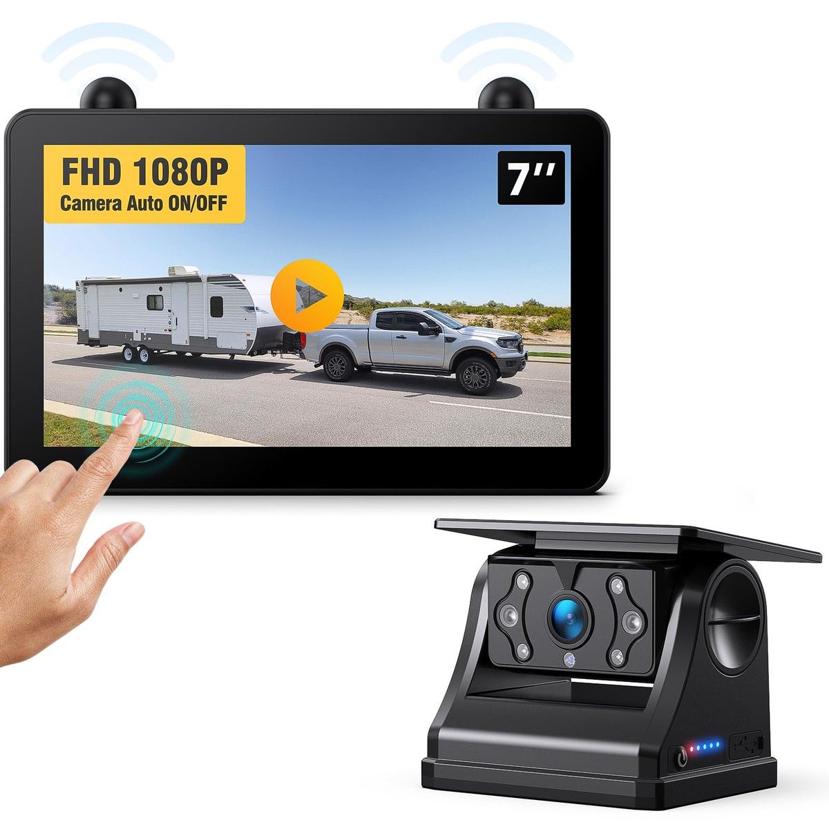 7INCH Touchscreen Solar Wireless RV Backup Touch Screen Camera 1080P ...
