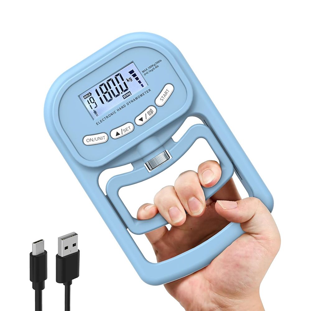 Grip Strength Trainer, Rechargeable Electronic Hand Dynamometer, Digital Grip Strength Tester with LCD Display, Blue