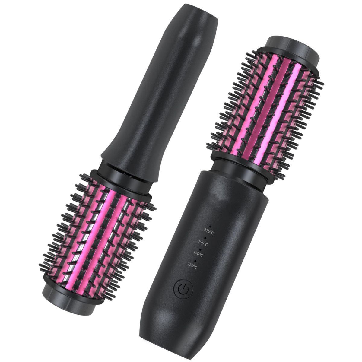 Cordless Hair Curling Iron Brush 3-in-1 Portable Wave Curling Wand, 1.5″ Ionic Heated Brush,USB Rechargeable Hair Curler, 1 Pack-Black