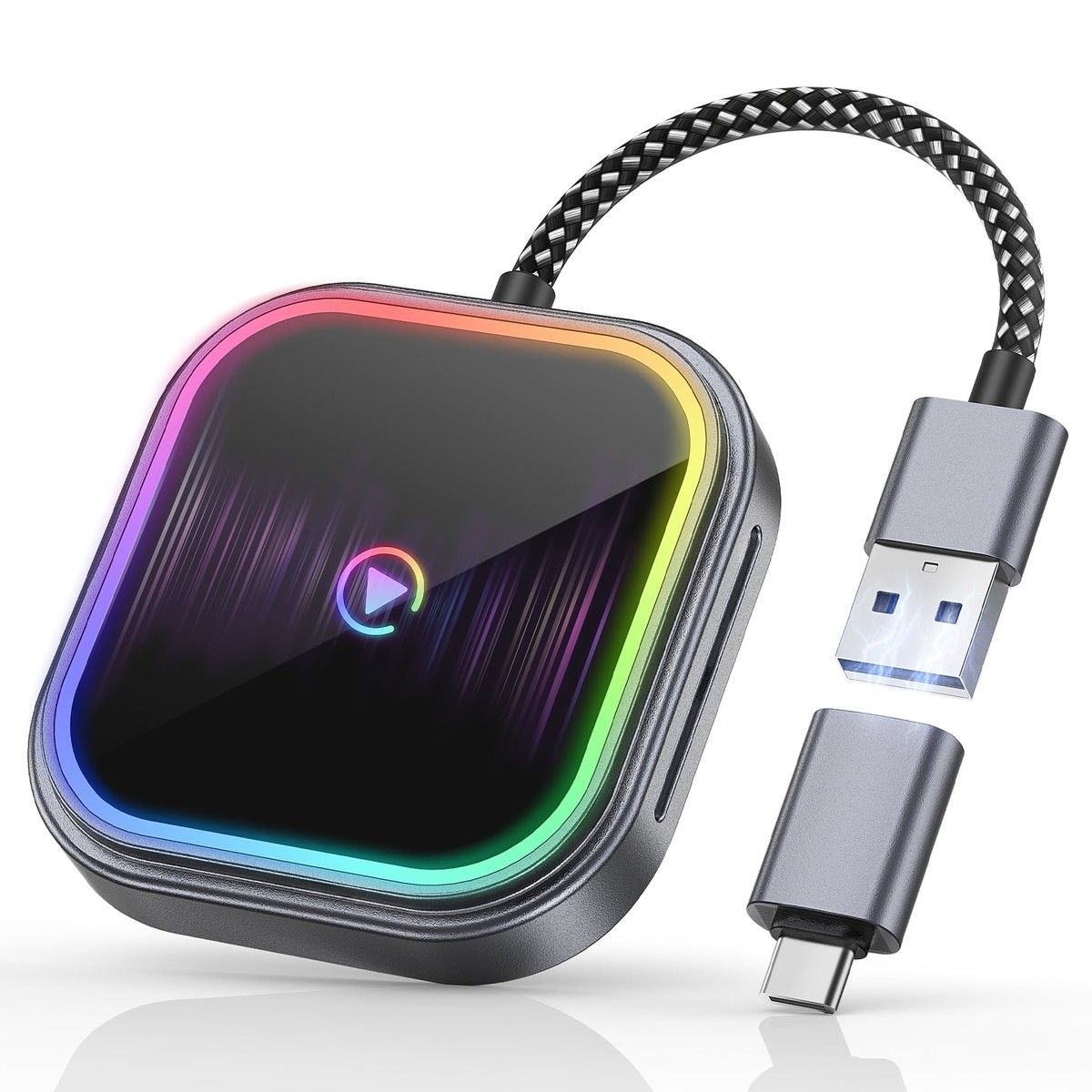 2025 Upgraded Wireless Carplay Adapter for iPhone,Audio Reactive Lighting Design Apple Carplay Dongle,Bluetooth Connection,Plug and Play