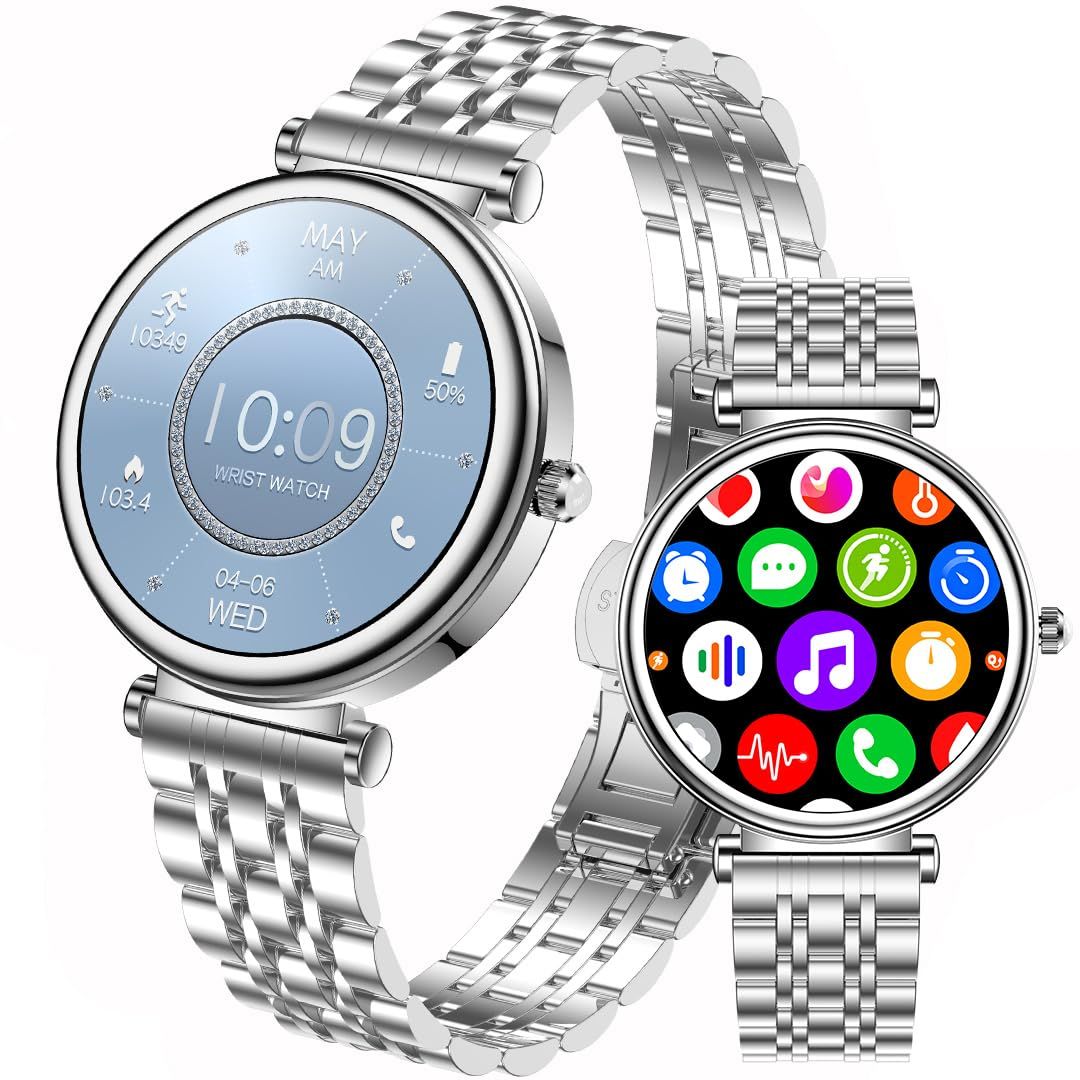 Smart Watch for Women 1.27" Color Screen Waterproof Fitness Activity Tracker with Sleep Monitor Sports Music Remote photography for Android and iOS(Silver)