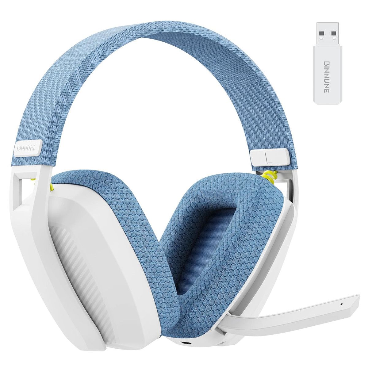 Wireless Gaming Headset with Flip Microphone for PC, PS4, PS5, 2.4GHz Wireless Bluetooth Headset Headphones with Mic for Laptop Computer,Blue and White