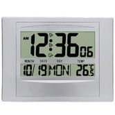 Digital Wall Clock Atomic Alarm Large Display Battery Operated Bedroom Office Temperature Timepiece Modern Decor Silver