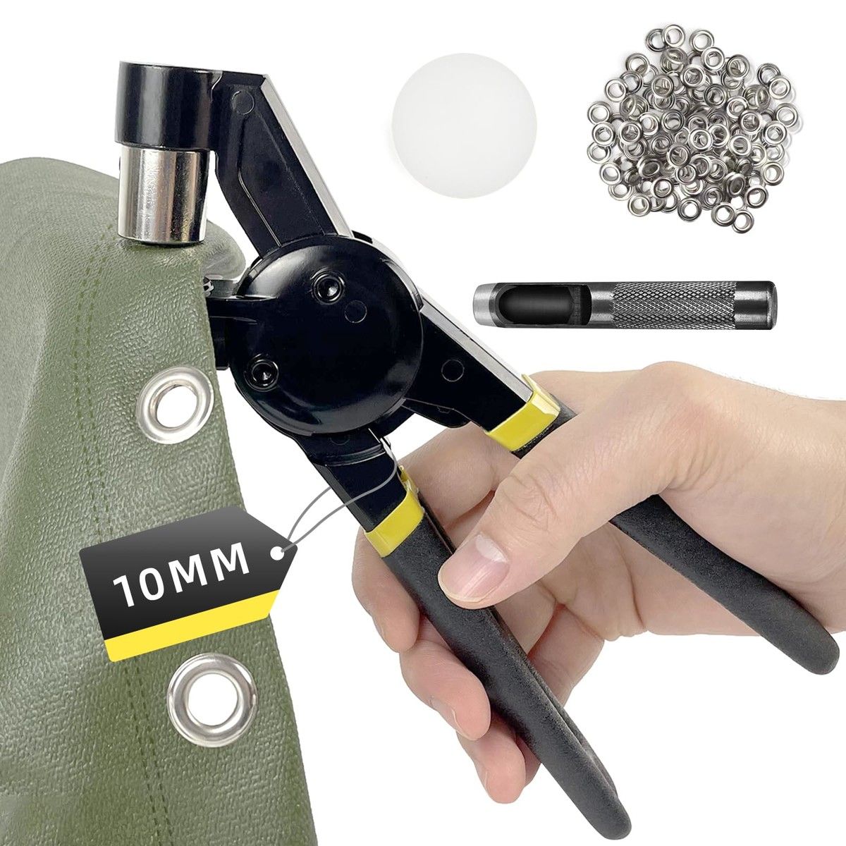Grommet Tool Kit,3/8 inch Handheld Eyelet Kit Manual Grommet Press Machine with 500 pcs 10 mm Grommets
