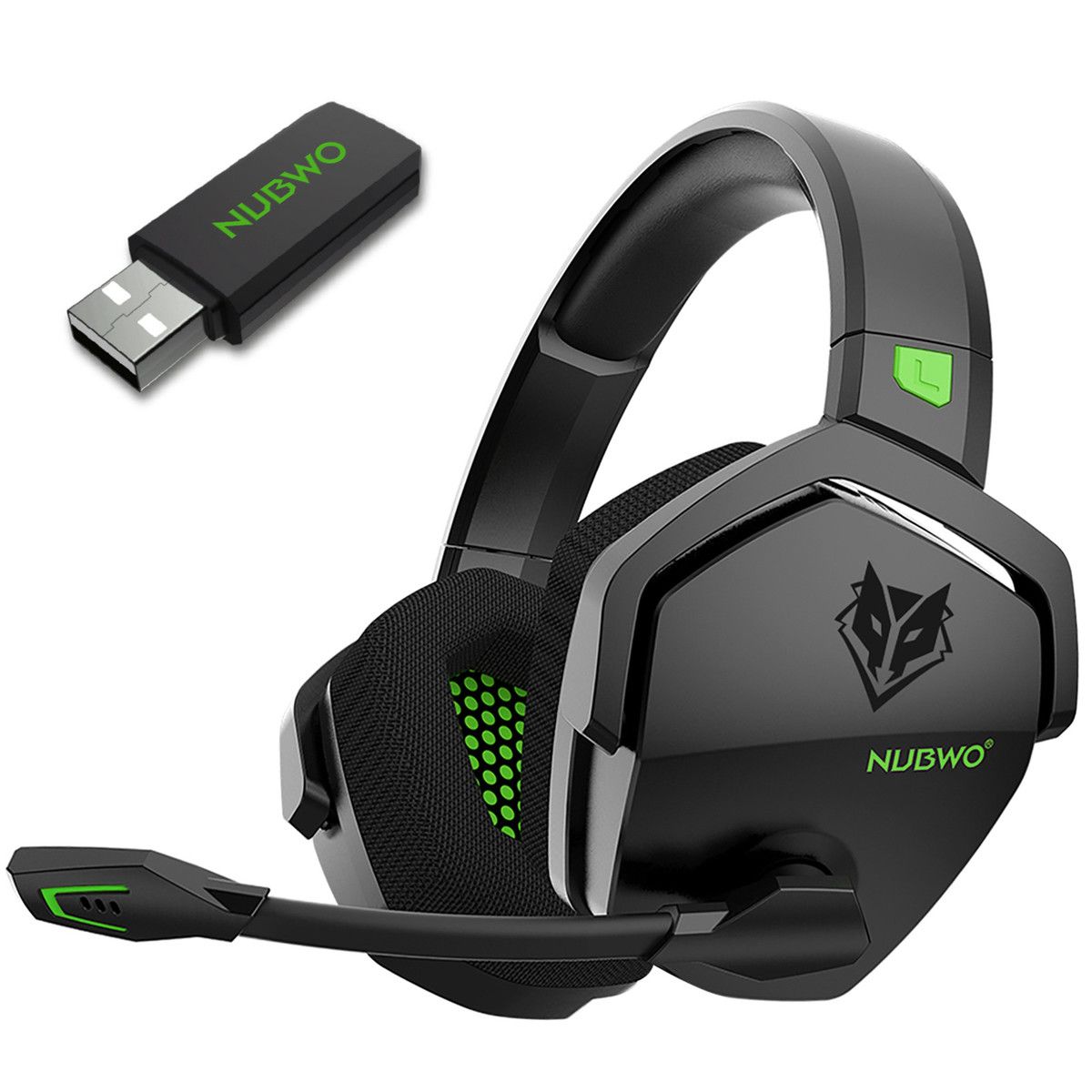 G06 Dual Wireless Gaming Headset with Microphone for PS5, PS4, PC, Low Latency Audio, 40-Hour of Playtime, 50mm Drivers (Black-Green)