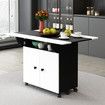 Folding Dining Table with Wheels Extendable Outdoor Furniture Breakfast Room Dinner Kitchen Bar Camp Picnic Desk 2 Storage Cabinets Wood
