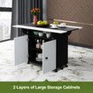 Folding Dining Table with Wheels Extendable Outdoor Furniture Breakfast Room Dinner Kitchen Bar Camp Picnic Desk 2 Storage Cabinets Wood