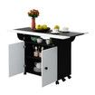 Folding Dining Table with Wheels Extendable Outdoor Furniture Breakfast Room Dinner Kitchen Bar Camp Picnic Desk 2 Storage Cabinets Wood